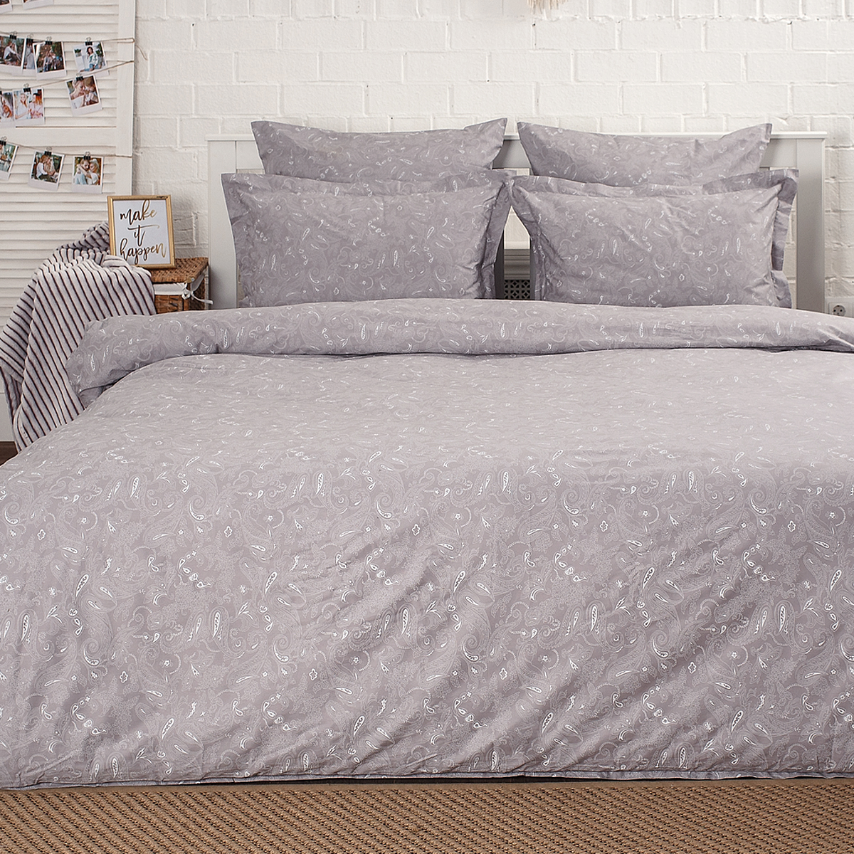 Постельное бельё Cатин | Постельное белье Сатин Серебристая дымка (Paisley)